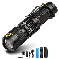 Super bright Mini LED Flashlight Zoom T6 Led Lamp Bead Torch 5 Mode Camping Lamp Waterproof Use 18650 Rechargeable Battery