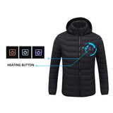 2019 NWE Men Winter Warm USB Heating Jackets Smart Thermostat Pure Color Hooded Heated Clothing Waterproof Warm Jackets