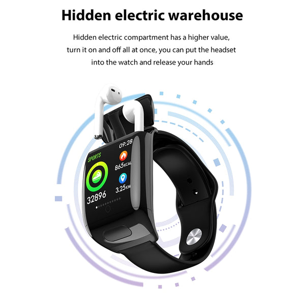 2020 Sport Smart Watch Men with TWS Bluetooth Earphones Heart Rate Blood Pressure Monitor Smartwatch for Android IOS
