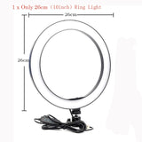 10inch 26cm USB Interface Dimmable LED Selfie Ring Light Camera Phone Photography Video Makeup Lamp With Tripod Phone Clip