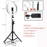 10inch 26cm USB Interface Dimmable LED Selfie Ring Light Camera Phone Photography Video Makeup Lamp With Tripod Phone Clip