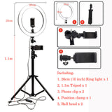 10inch 26cm USB Interface Dimmable LED Selfie Ring Light Camera Phone Photography Video Makeup Lamp With Tripod Phone Clip